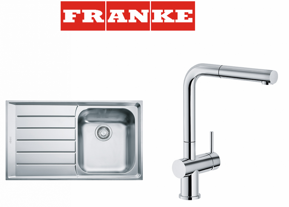 Franke Neptun Nex 611 Sağ Damlalıklı Eviye+Active Plus Doccia Krom Armatür Set