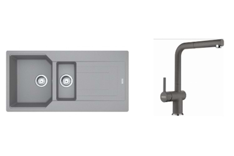 Franke Urban Ubg 651-100 Stone Grey Eviye+Acvtive Plus Stone Grey Armatür Set